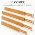 FLOOKIER® Expandable Bamboo Drawer Dividers – Adjustable Organizers with Soft End Pads for Clothes, Kitchen & Office Drawers