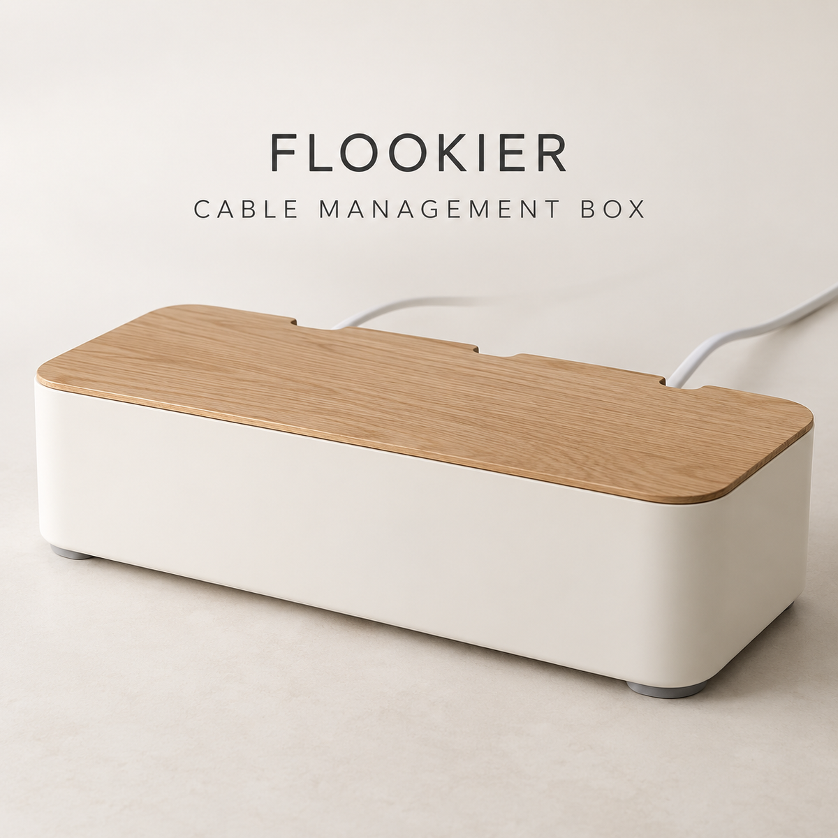FLOOKIER® Cable Management Box – Wood Lid & Rear Cable Openings for Desk and Living Room Organization