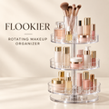FLOOKIER® 360° Rotating Makeup Organizer – 3 Clear Trays & Brush Holder for Vanity and Bathroom Storage