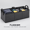 FLOOKIER® Foldable Car Trunk Organizer – 3 Compartments & Carry Handles for Groceries, Blankets and Car Supplies